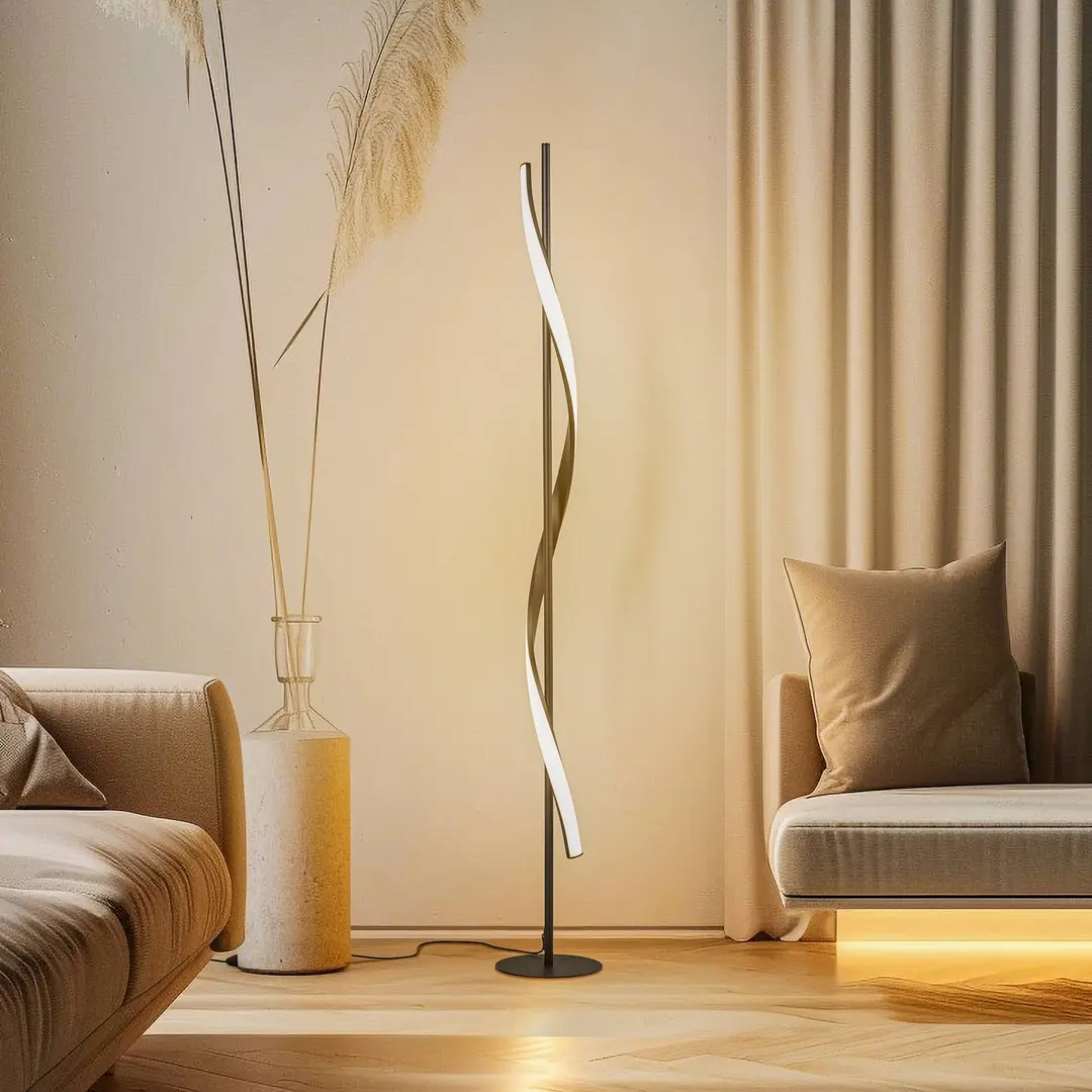 Lindby LED-Stehleuchte Munja, schwarz, Metall, dimmbar