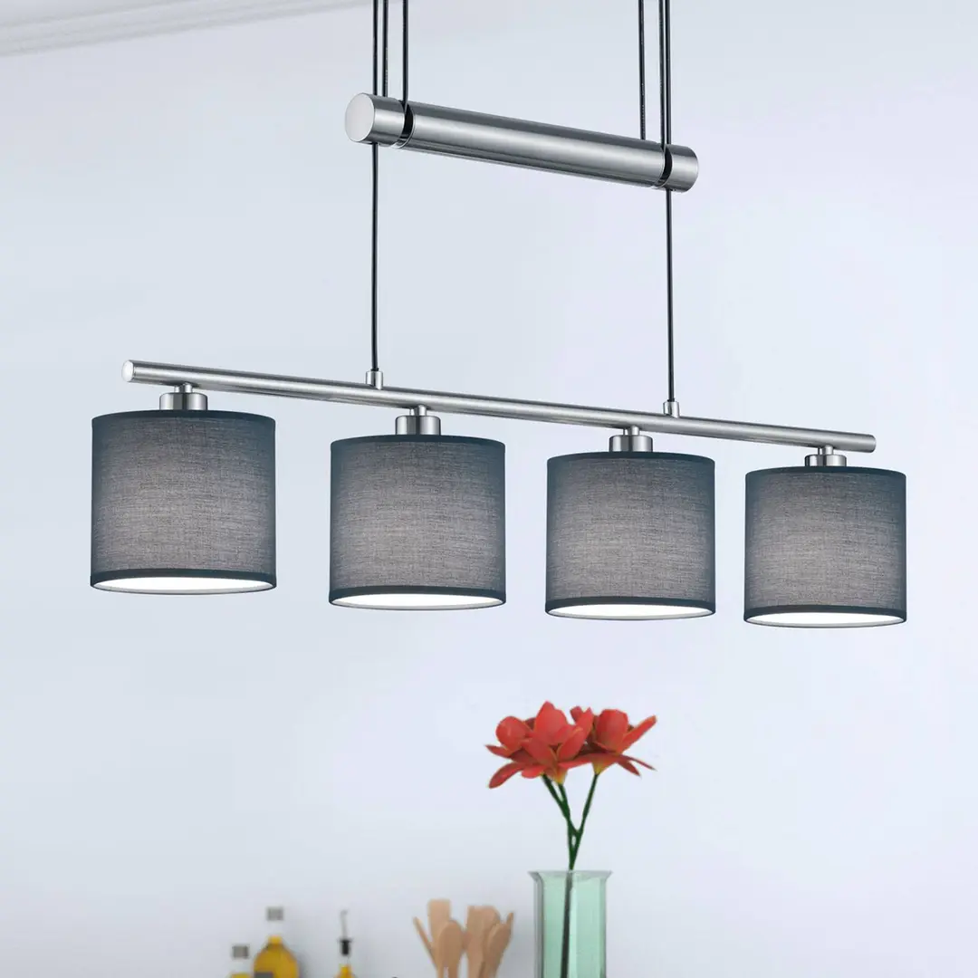Trio Lighting Stoffschirme grau - Hängeleuchte Garda 4-flg.