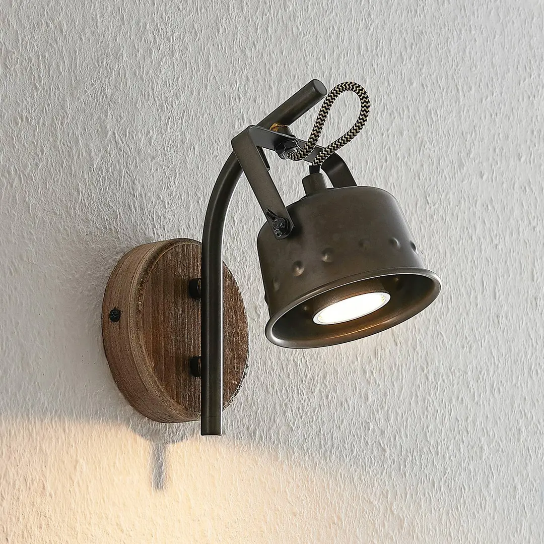 Lindby Strahler Rubinjo, 22 cm, schwarz, Holz, Metall, GU10