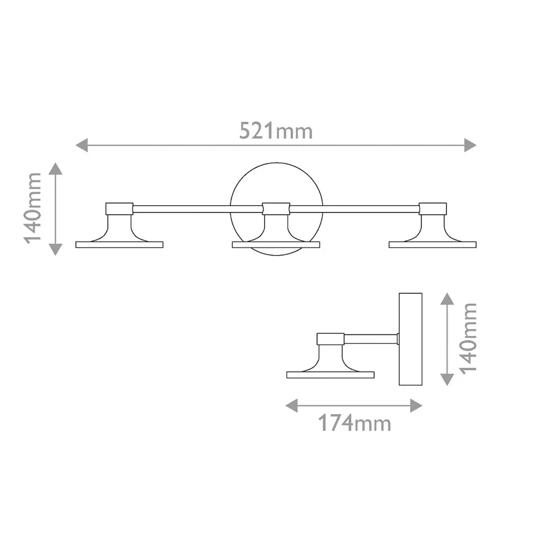 ELSTEAD LED-Wandleuchte Issa, goldfarben, 52 cm, 3-flg., Metall IP44