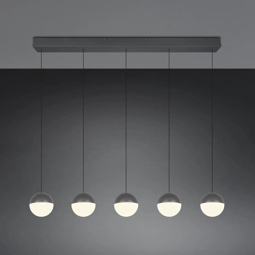 Reality Leuchten LED-Hängelampe Senta, anthrazit, Länge 114 cm 3.000 K 5-flg.