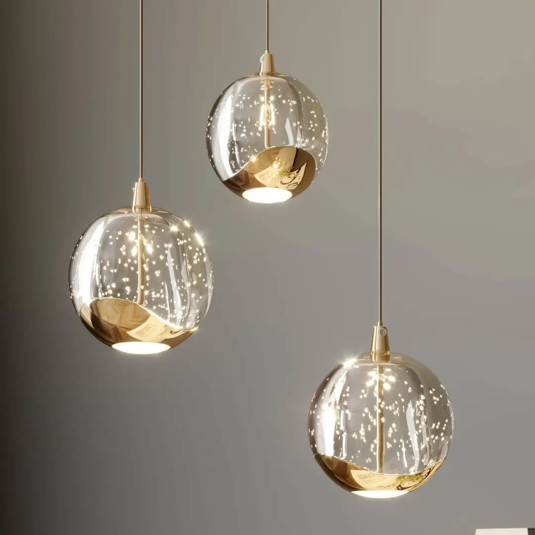 Lucande LED-Pendellampe Hayley, Ø 25 cm, 3-flg., gold, Glas