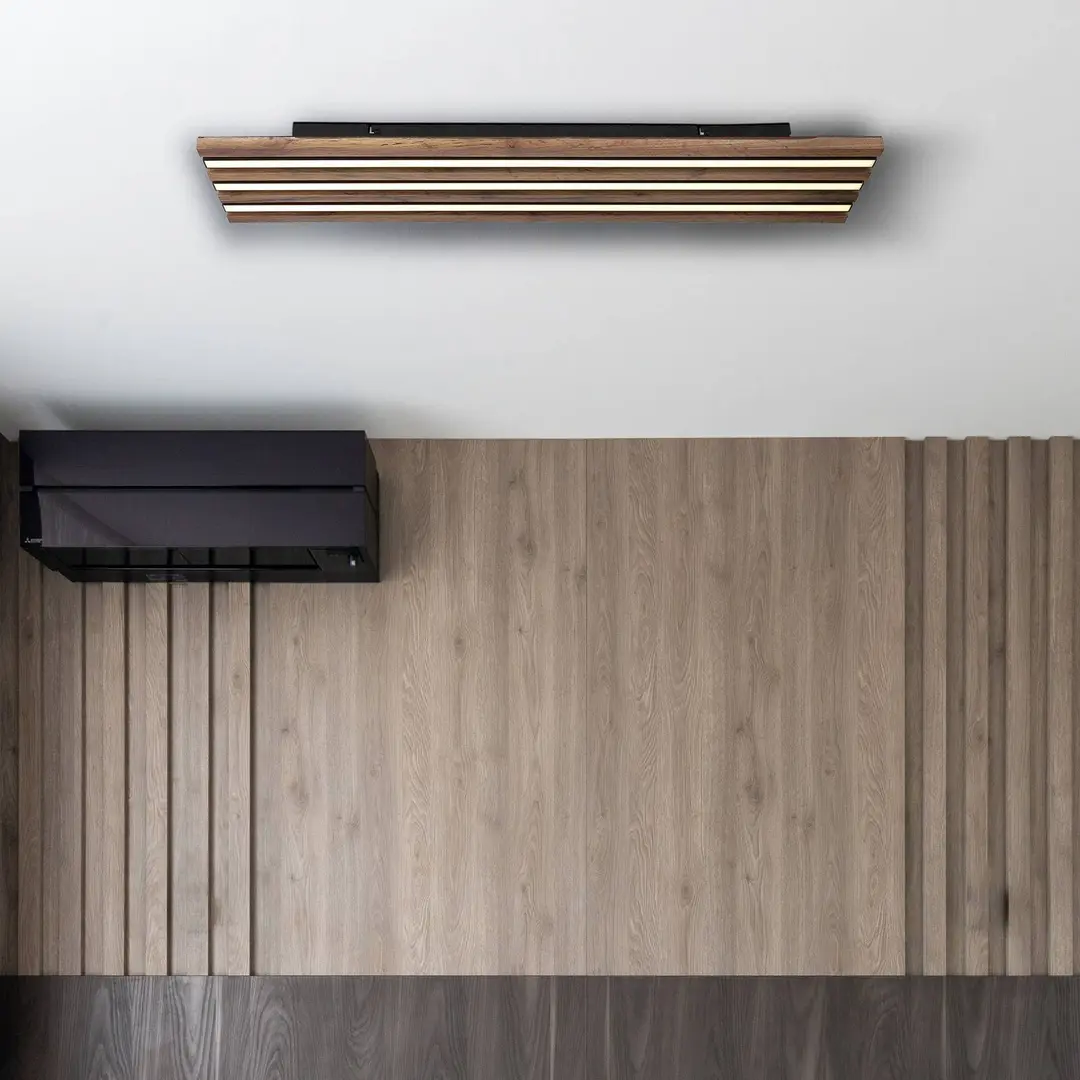Globo LED-Deckenlampe Hayden, Länge 80 cm, schwarz/holz dunkel