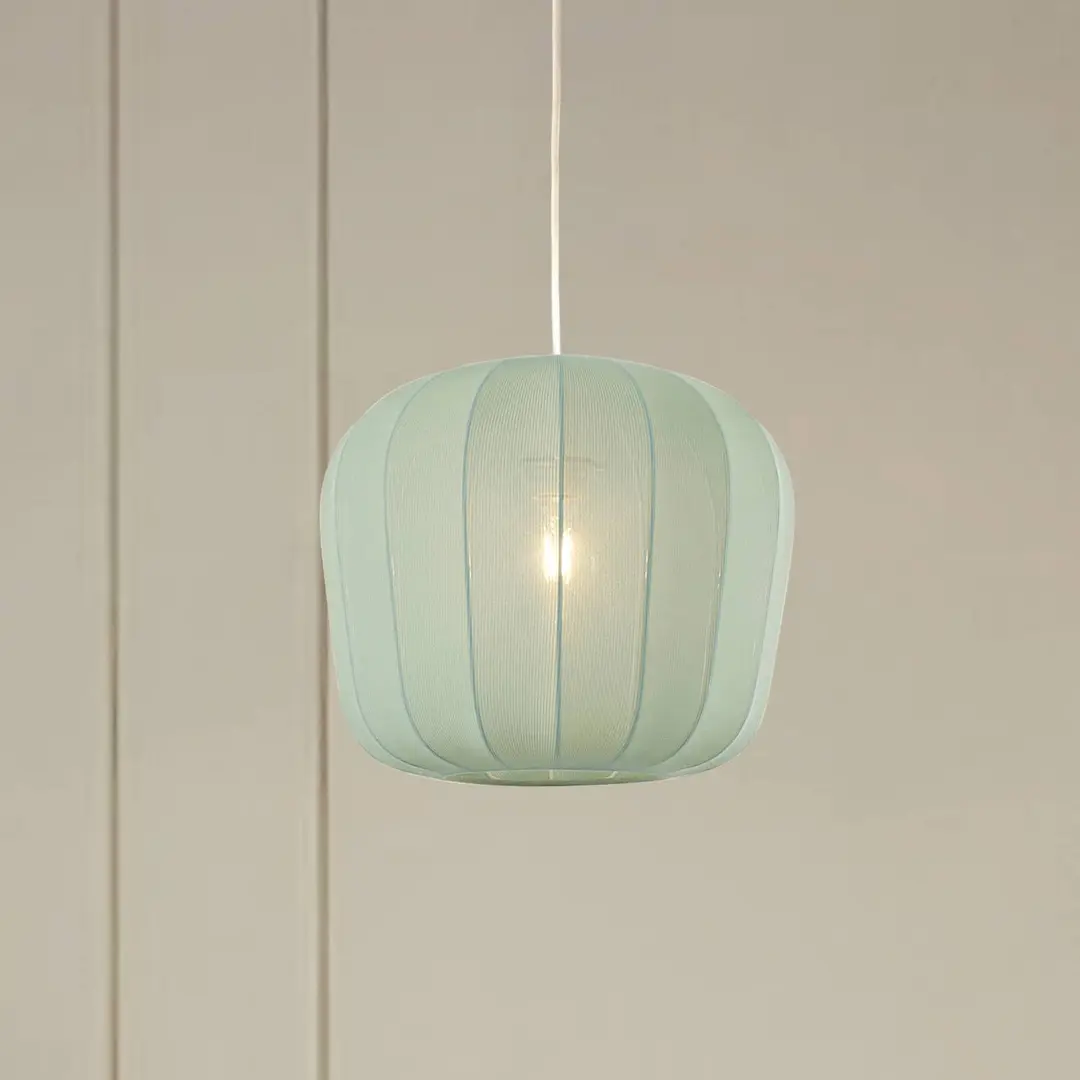Lindby Hängeleuchte Helin, blau, Ø 35 cm, Stoff