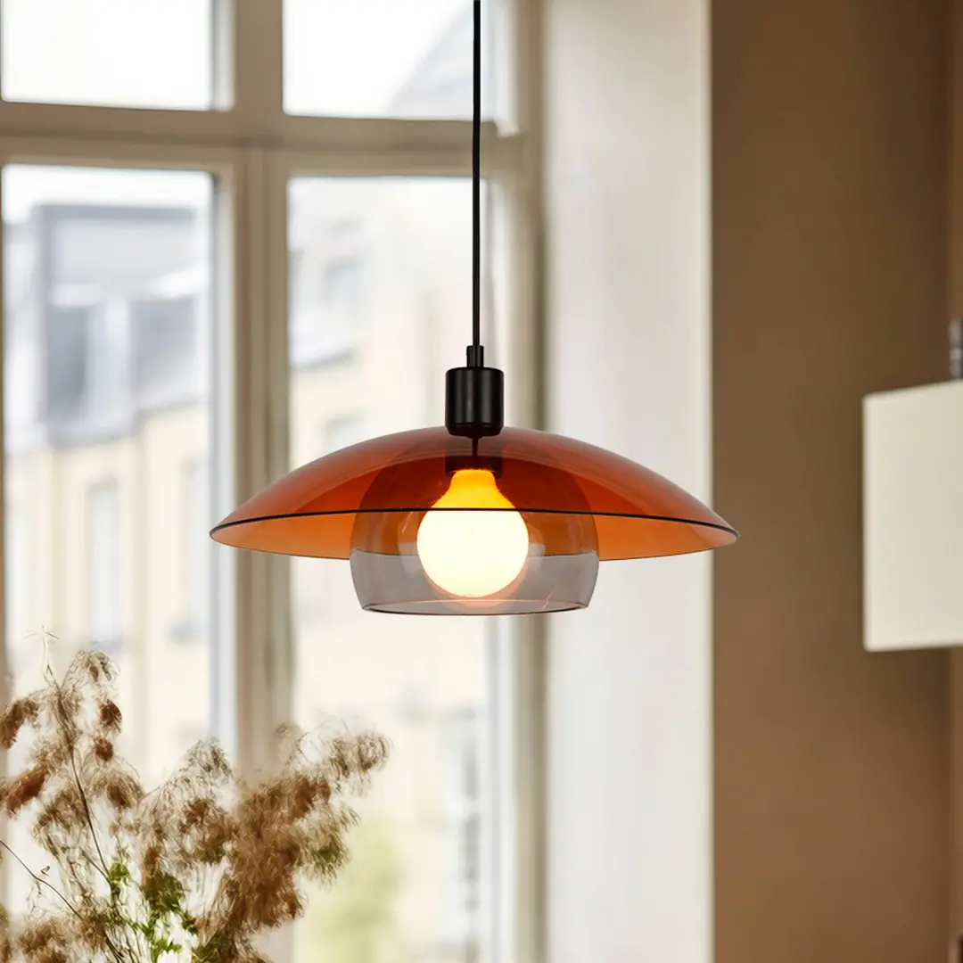 COREP Hängelampe Jolly, bernsteinfarben/schwarz, Ø 38 cm, Glas