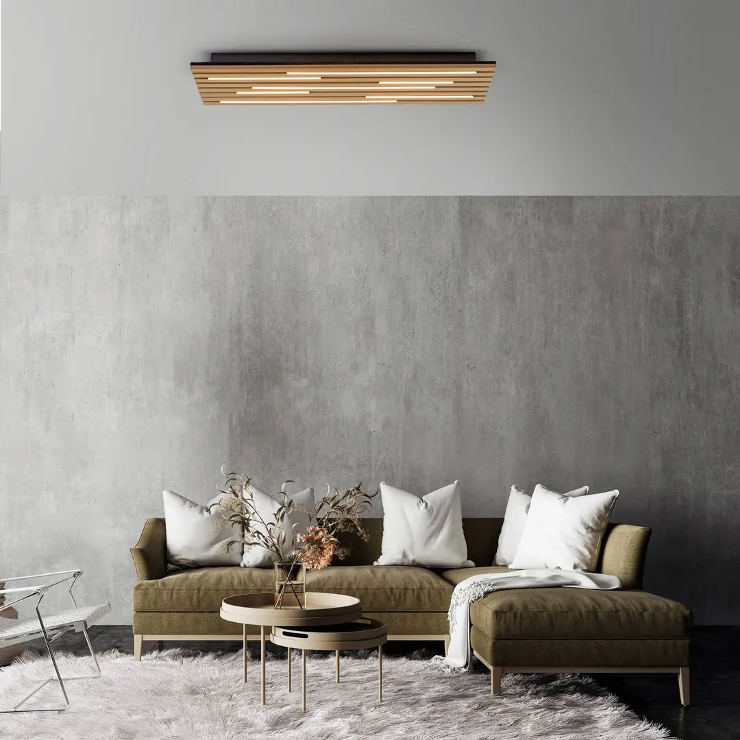 JUST LIGHT. GmbH LED-Deckenleuchte Akustik, 80 x 30 cm, Holz natur, Metall