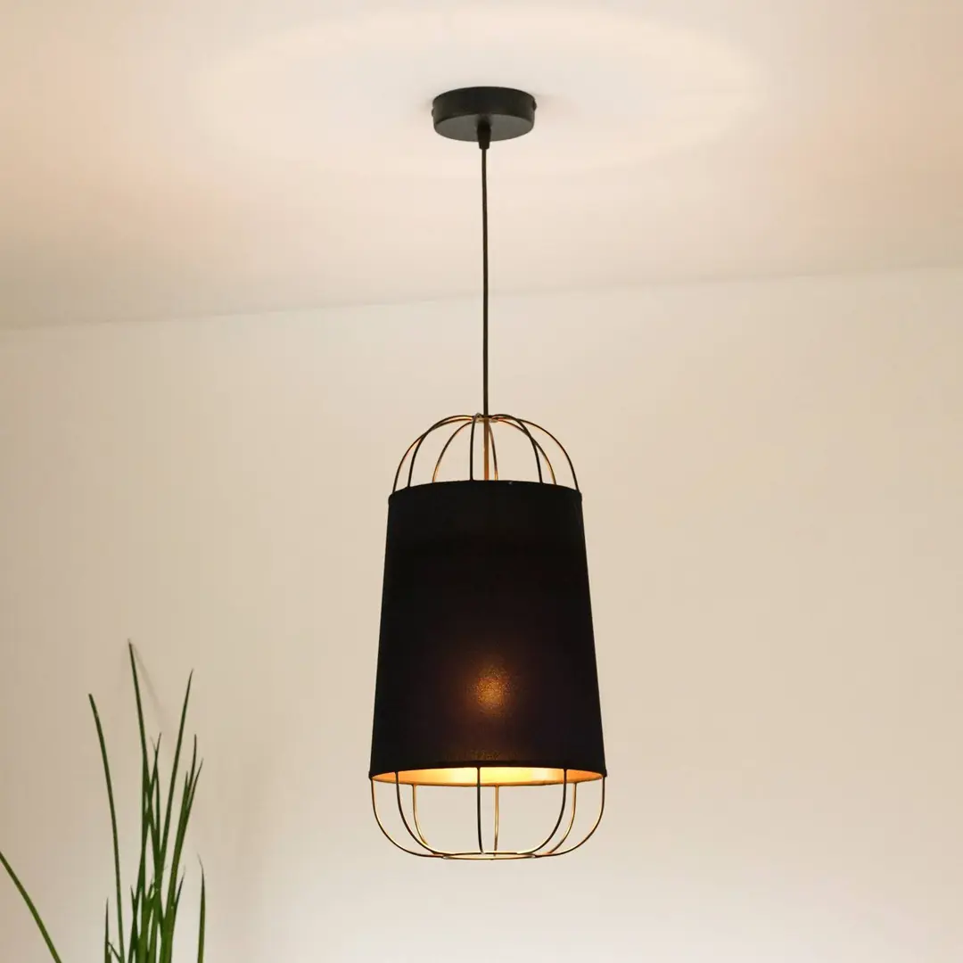 Duolla Hängeleuchte Lantern small, Textil, Metall, schwarz