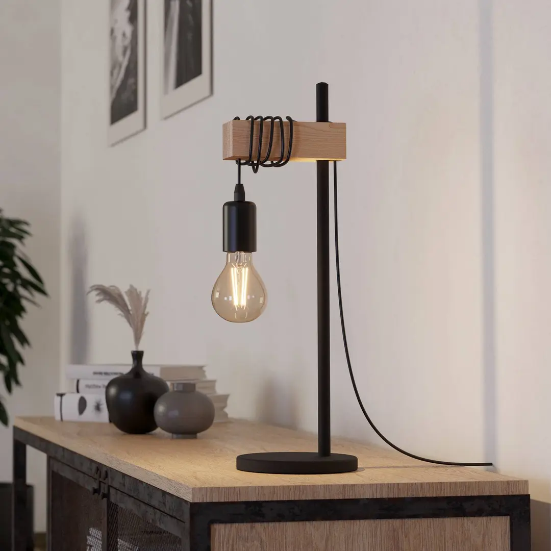 EGLO Tischleuchte Townshend schwarz/Holz hell