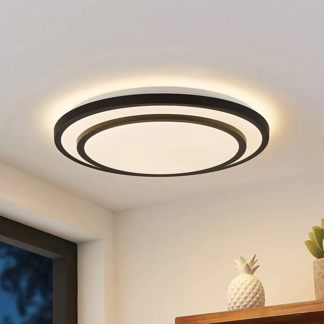 Lindby LED-Deckenleuchte Essina, schwarz, Metall, CCT, dim.