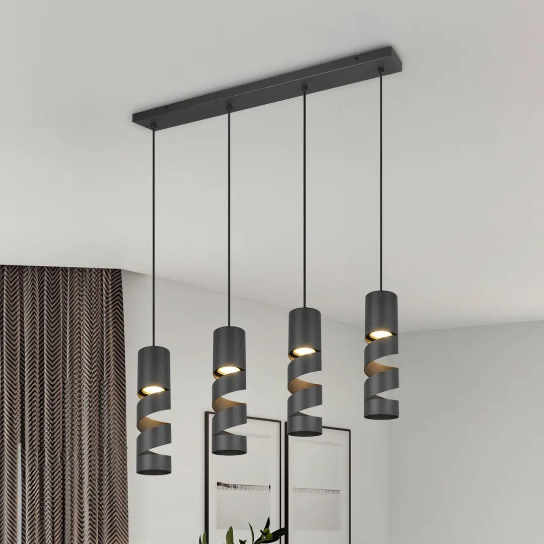 Trio Lighting Hängelampe Stream, schwarz Länge 80 cm 4-flammig Metall GU10