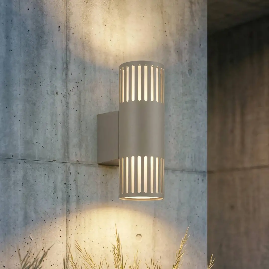 Lindby Außenwandlampe Lurinda, 2-fl, steingrau, Ø10cm, IP44