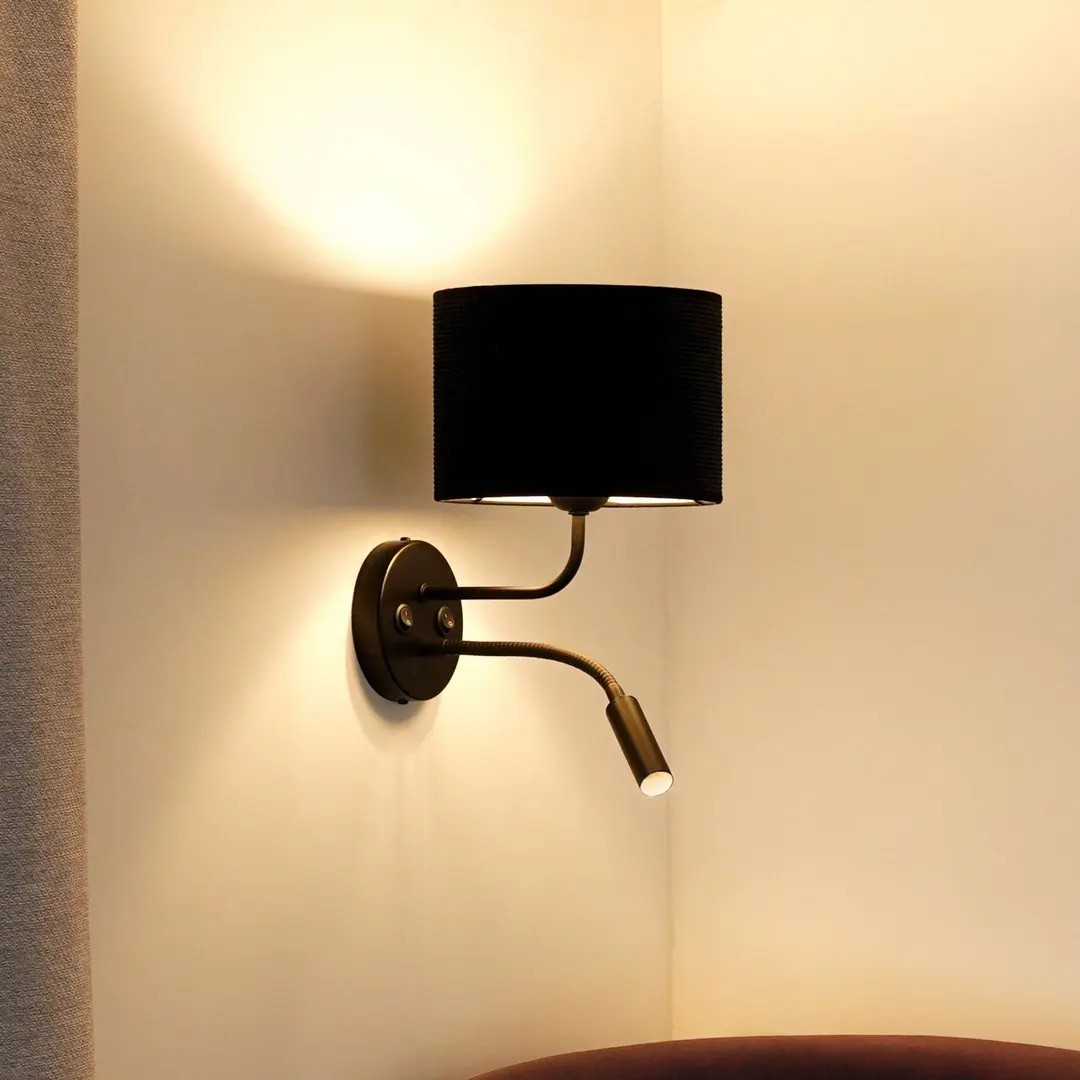 Duolla Wandleuchte Roller, Cord schwarz, schwarz, mit Leselicht