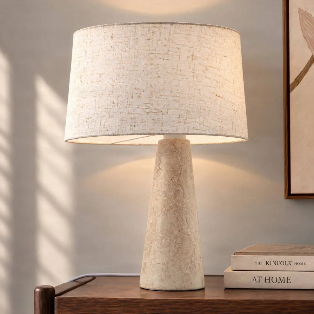 Lucande Tischleuchte Peyton, beige marmoriert/beige, 48 cm