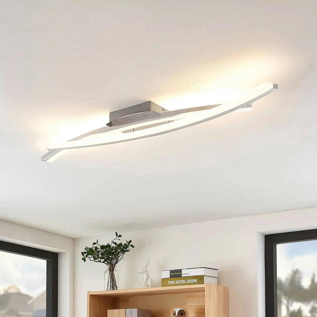 Lindby LED-Deckenleuchte Elarit, chromfarben, 104cm, dimmbar
