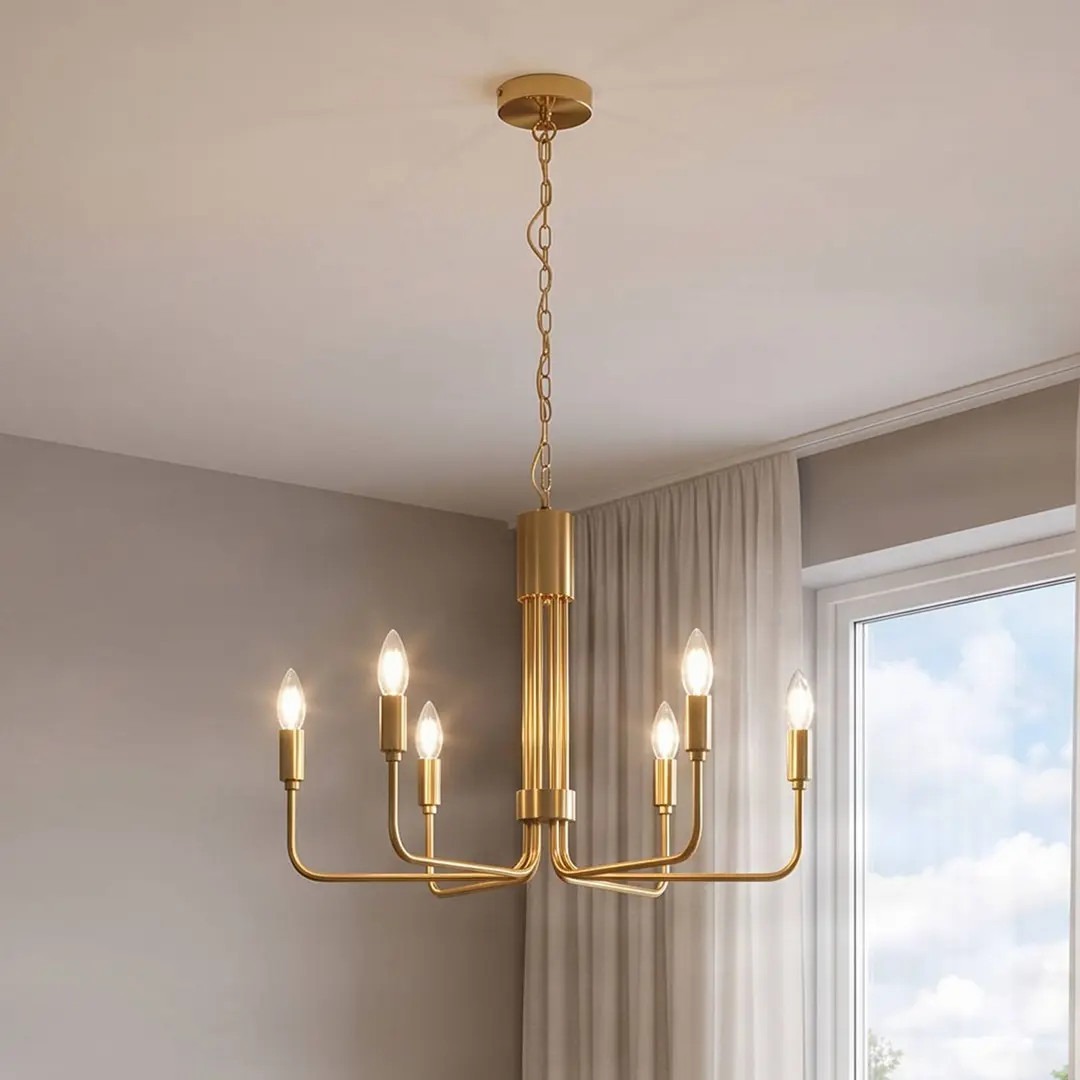 Lindby Kronleuchter Elanova, messing, 6-flg., Ø 70 cm, E14