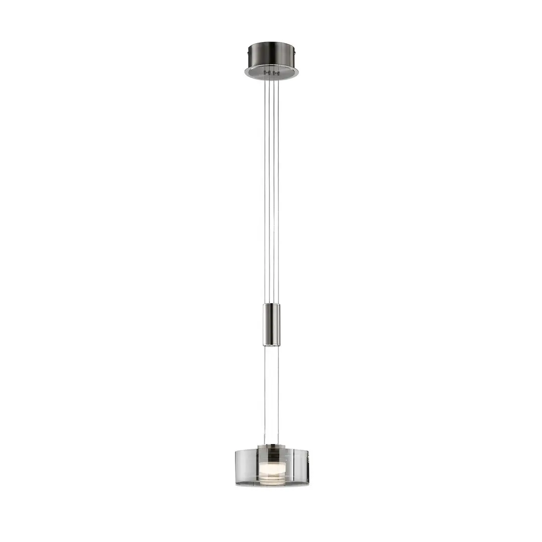 FISCHER & HONSEL LED-Hängelampe LAVIN, nickel/rauch, Ø 20 cm, Metall/Glas dim