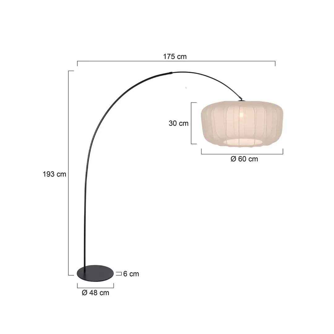 Anne Light Bogenleuchte Curve, schwarz, Schirm Nylon creme Ø 60 cm