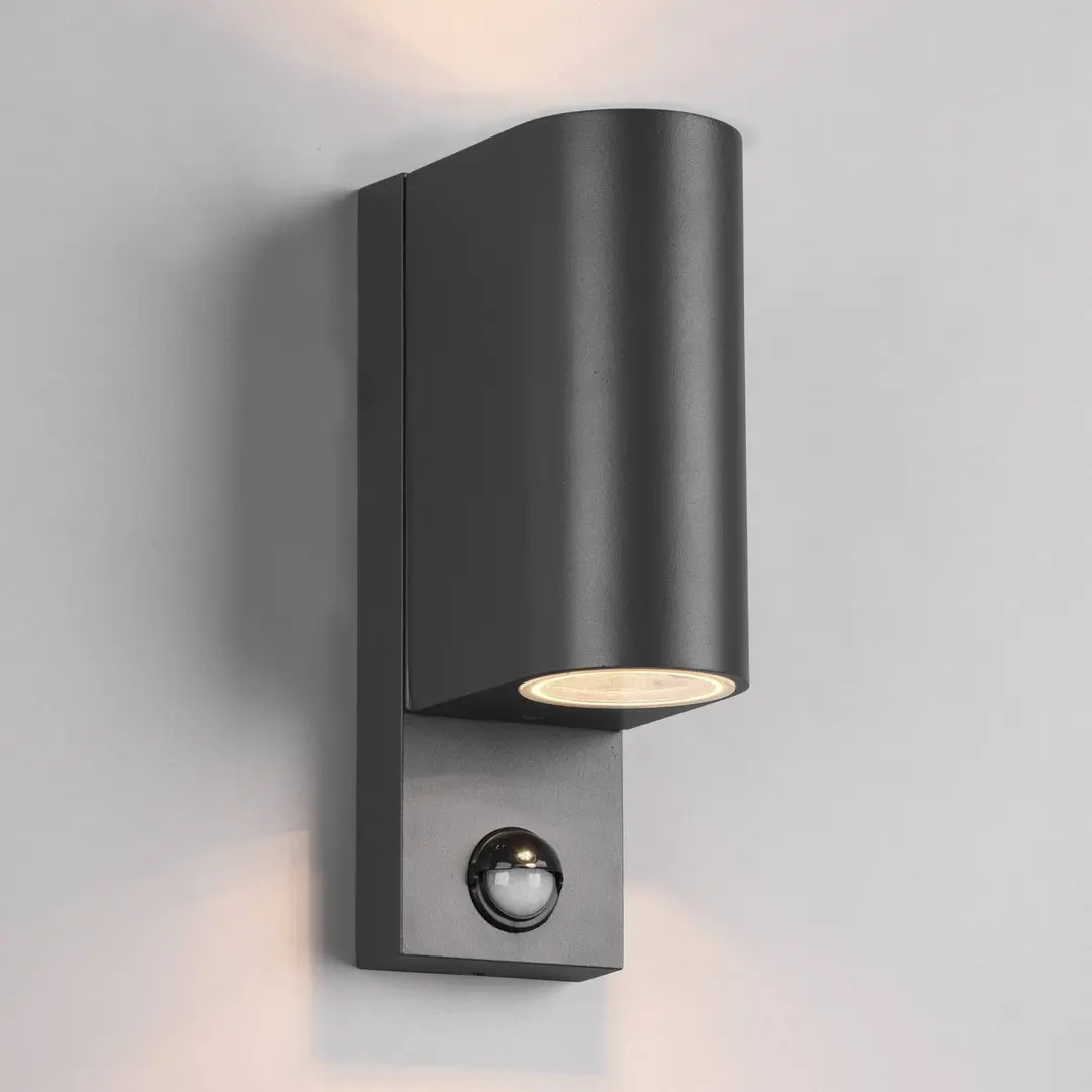 Trio Lighting Außenwandleuchte Roya 2flg, Sensor, rund anthrazit