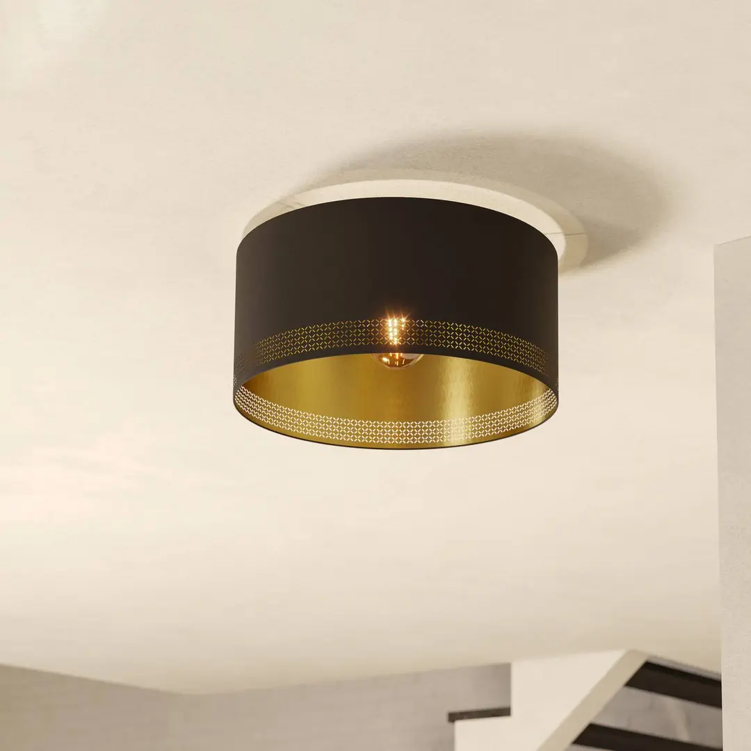 EGLO Deckenleuchte Esteperra mit Stanzung schwarz/gold