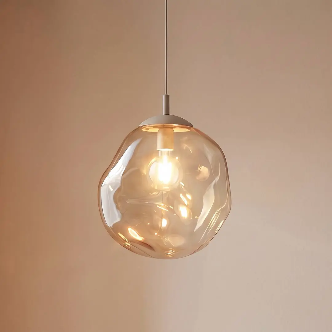 TK Lighting Hängeleuchte Lava, Ø 35 cm, E27, sand/cognac, Glas