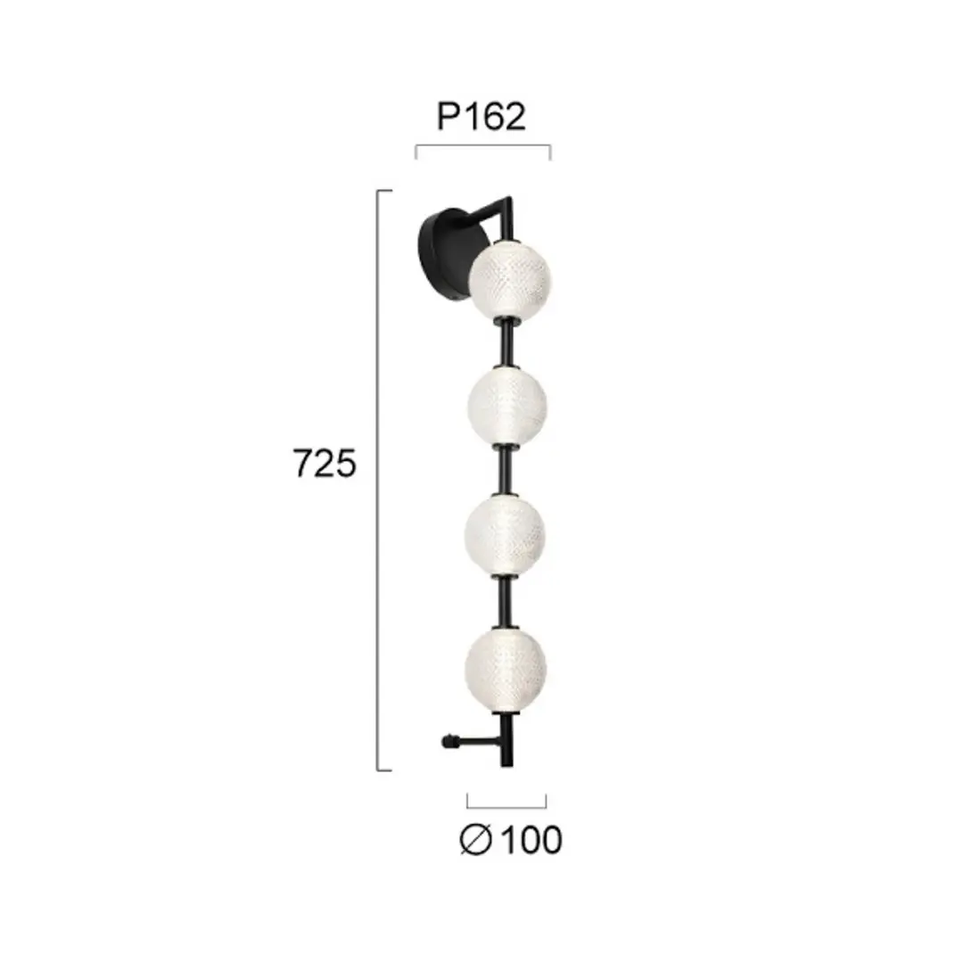Viokef LED-Wandlampe Abeona, Höhe 72 cm, schwarz, Metall, 4-flg.