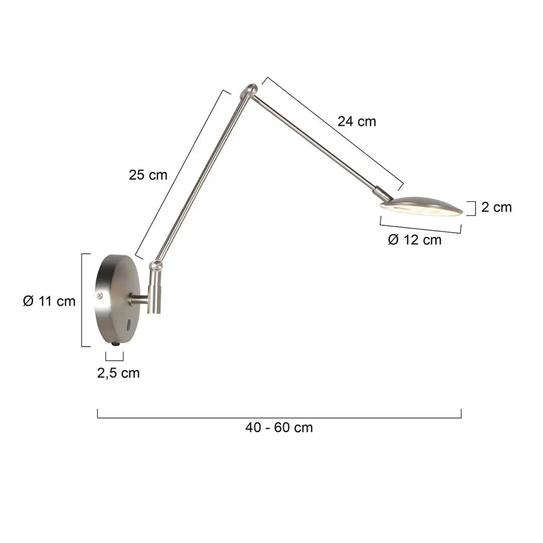 Steinhauer LED-Wandlampe Zenith 2 mit Arm, stahl, CCT, Metall, Stecker