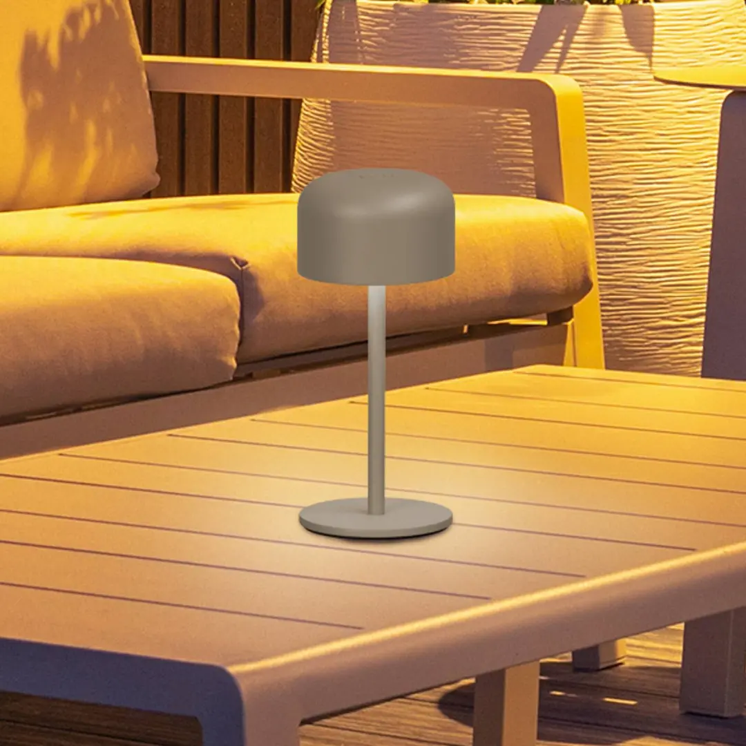 FH Lighting LED-Akku-Tischlampe Finley grau-braun Höhe 22 cm Metall IP54