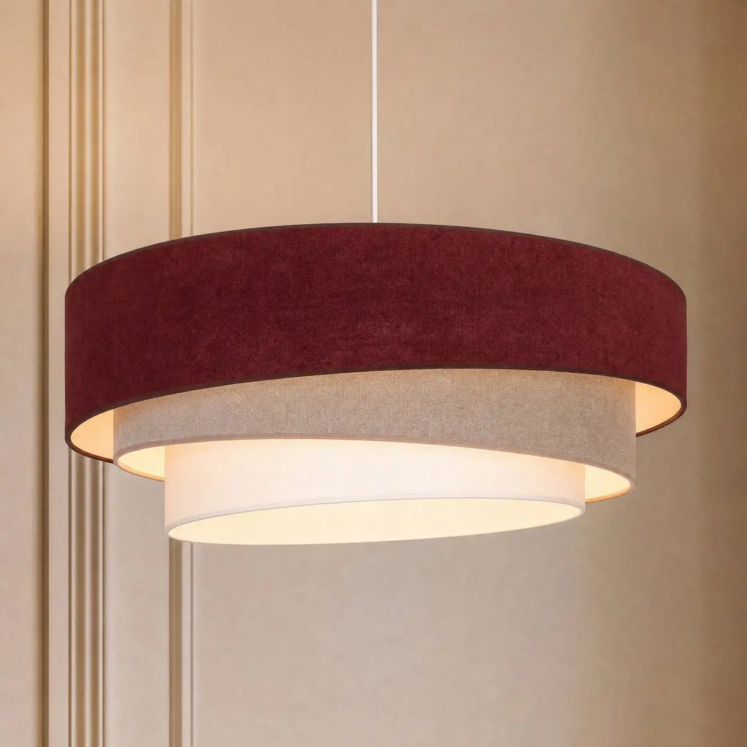 Duolla Pendellampe Trio, dunkelrot/beige, Ø 60 cm, Textil, E27
