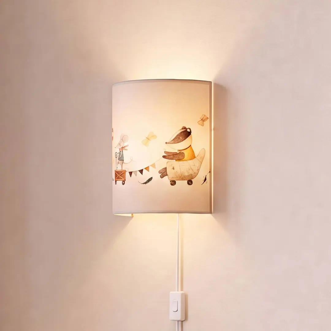 Duolla Kinder-Wandlampe Kids Print weiß/bunt, 24cm, Stecker, Textil