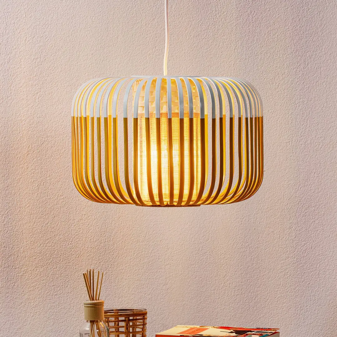 Forestier Pendellampe Bamboo S, Ø 35 cm, weiß