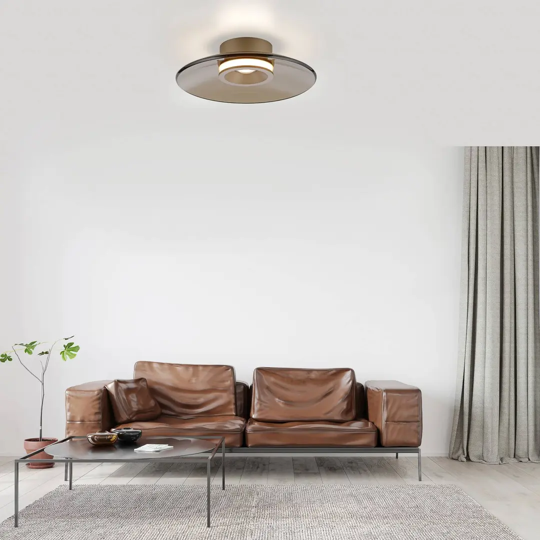 Pure LED-Deckenlampe PURE Moon, bronce, Ø32cm, Amberglas (dunkel)