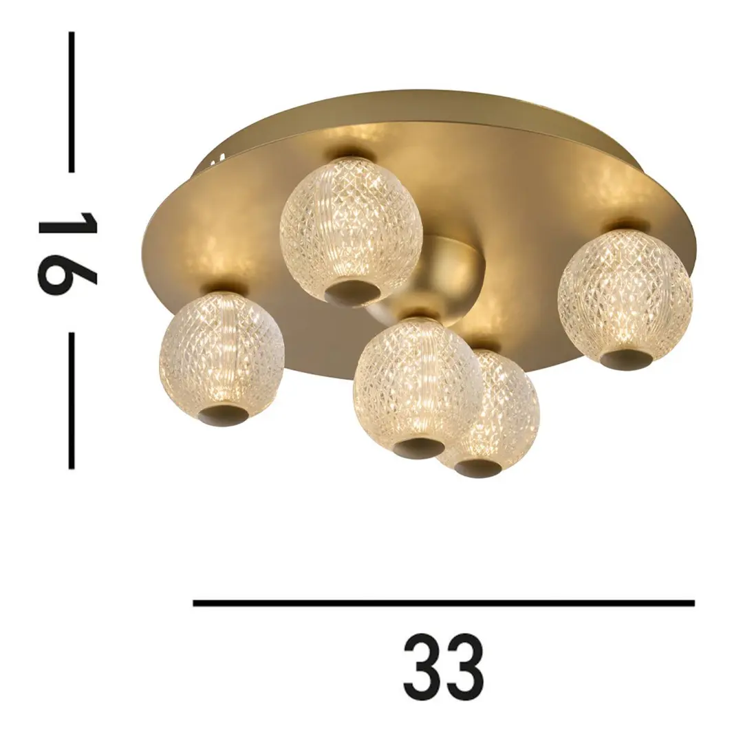 Searchlight LED-Deckenleuchte Asteroid, gold, Ø 33 cm Stahl/Acryl 5-flg.