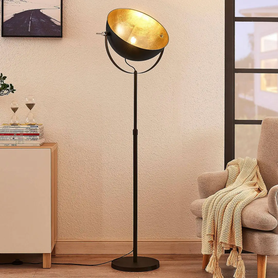 Lindby Stehleuchte Muriel, 1-flg., schwarz/gold, Metall