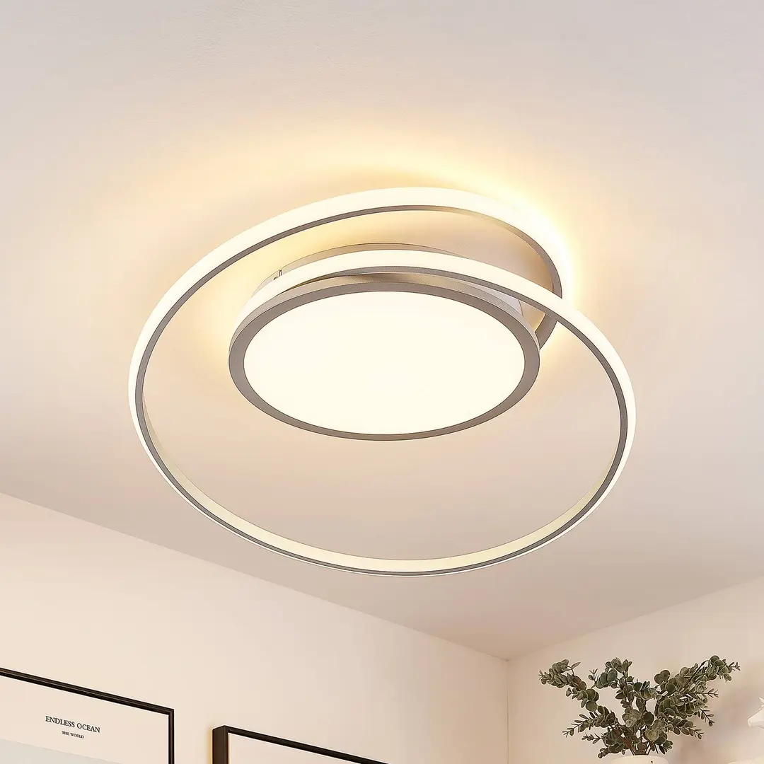 Lucande LED-Deckenlampe Noud, 65 cm, silber, Metall, CCT