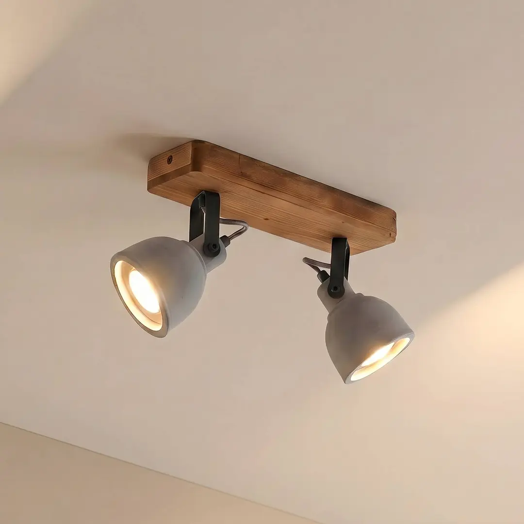 Lindby Spot Mitis, 30 cm, 2-flg., grau, Holz, Beton, GU10