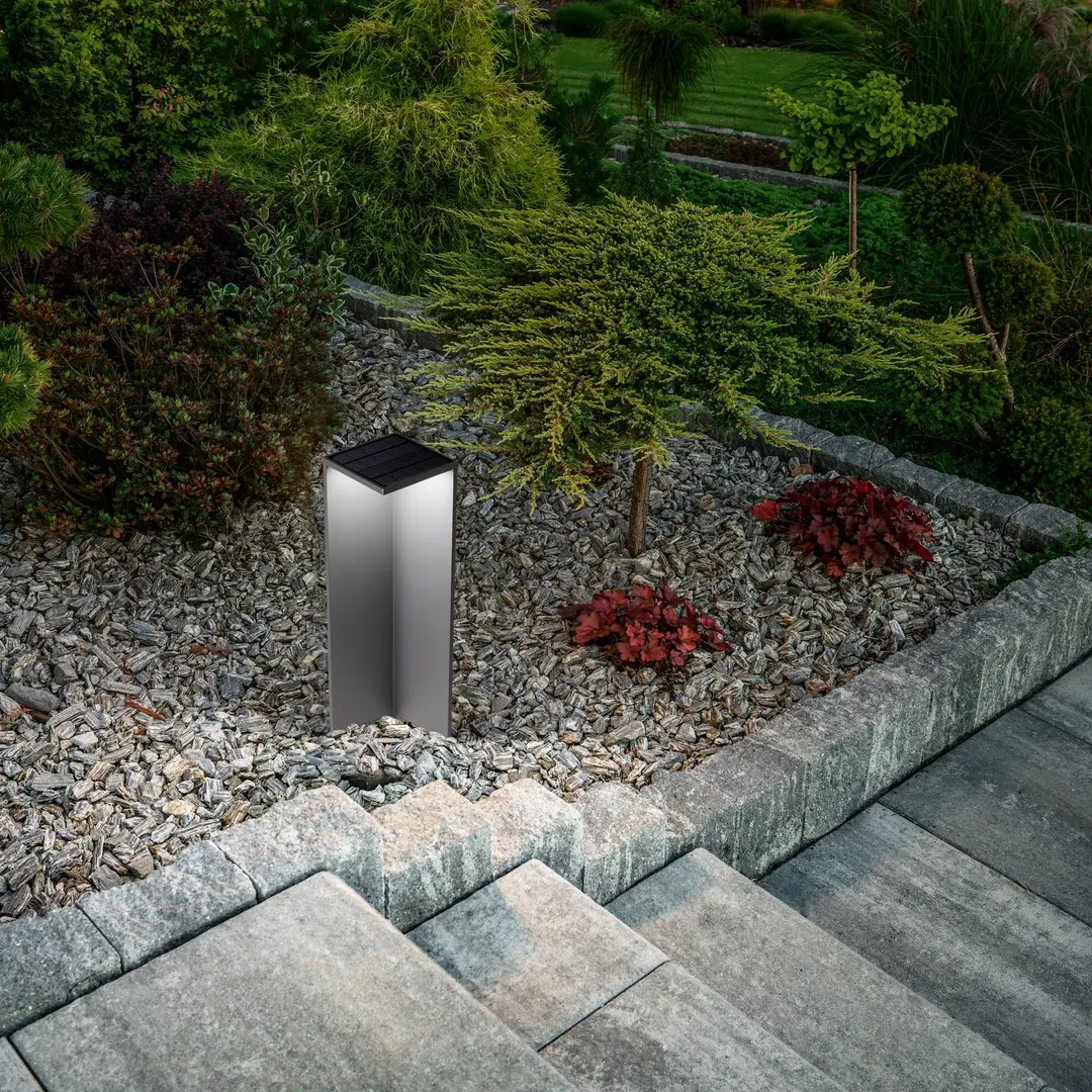 Fabas Luce LED-Solarwegeleuchte Fold, dunkelgrau, Bewegungsmelder, IP54