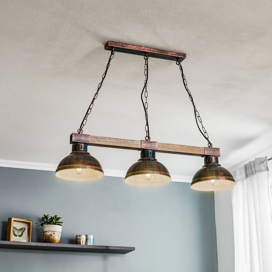 Luminex Hängelampe Hakon dreiflammig rostbraun/holz natur