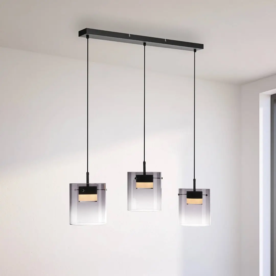 JUST LIGHT. GmbH JUST LIGHT. LED-Hängeleuchte Elio, Rauchglas, 3-fl., schwarz