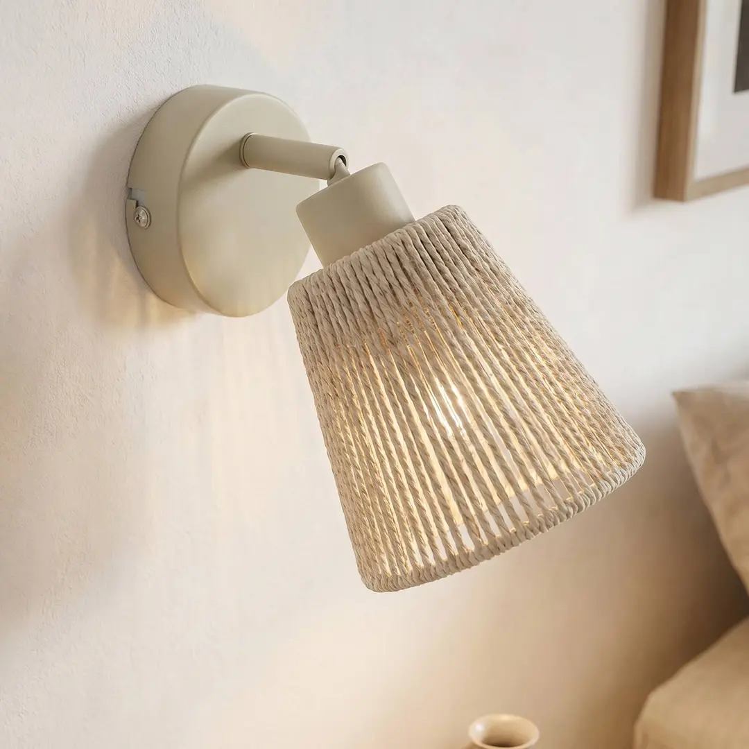 Lindby Wandspot Anuva, beige, Papier, 1-flammig, E14