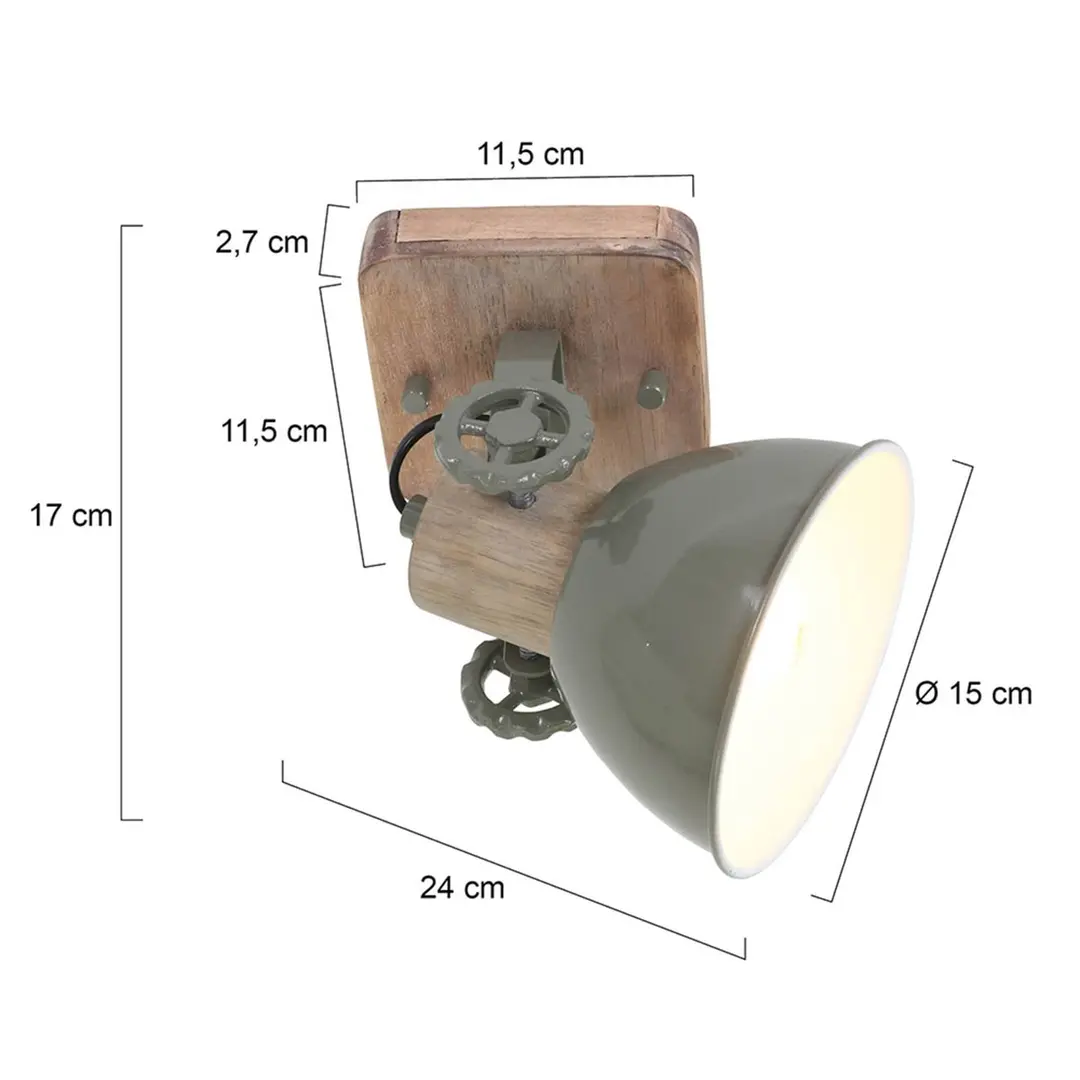 Steinhauer Deckenspot Gearwood grün/holz hell, 1-flg., Länge 15 cm