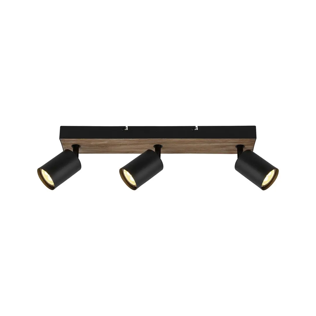 Brilliant Wandleuchte Jello Wood, schwarz/holz dreiflammig
