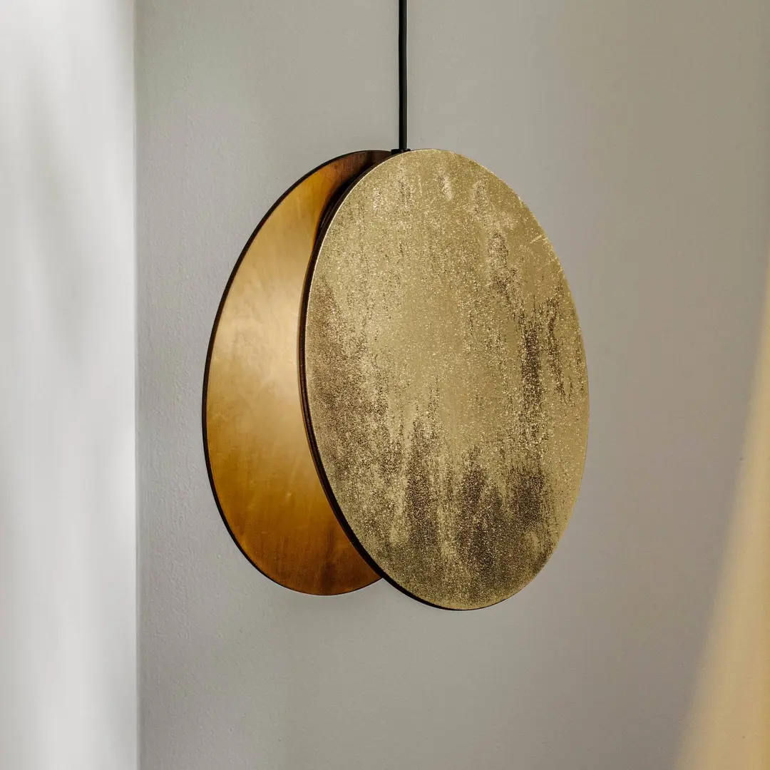 Nowodvorski Lighting Hängeleuchte Wheel aus Furnierholz, gold