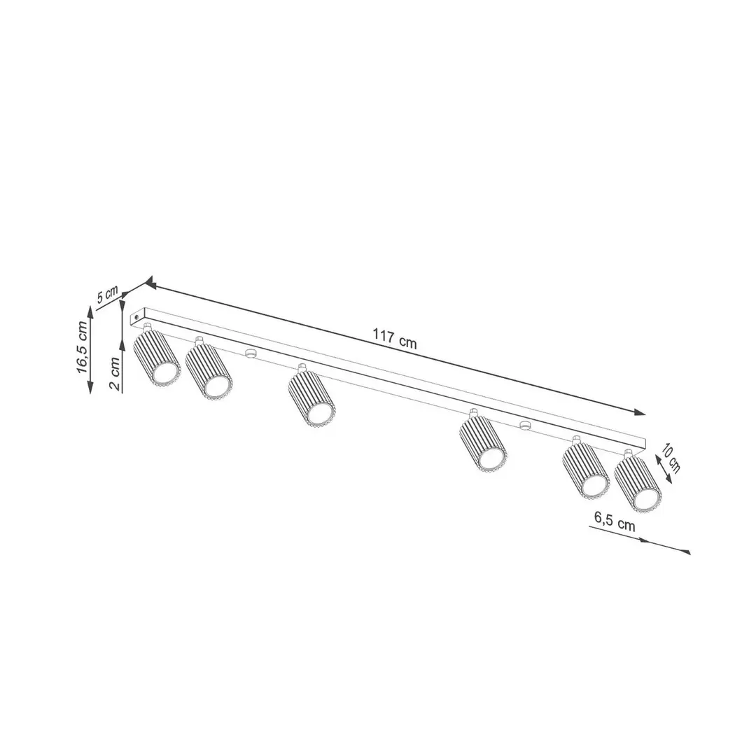 SOLLUX LIGHTING Deckenstrahler Karbon, weiß, Länge 117 cm, Alu, 6-flg.