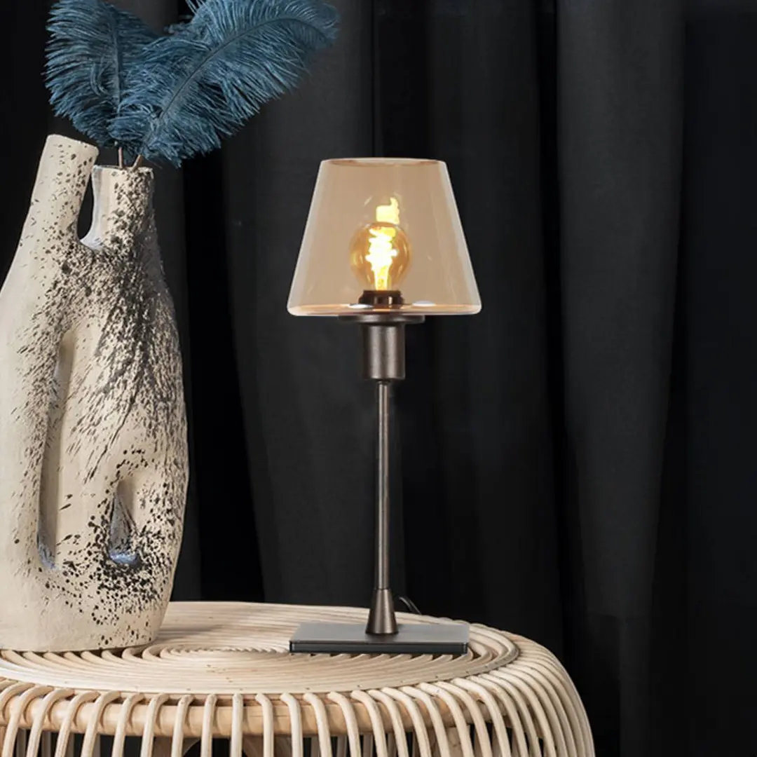 Steinhauer Tischlampe Ancilla braun/bernstein, 33 cm, Metall, Glas, E14