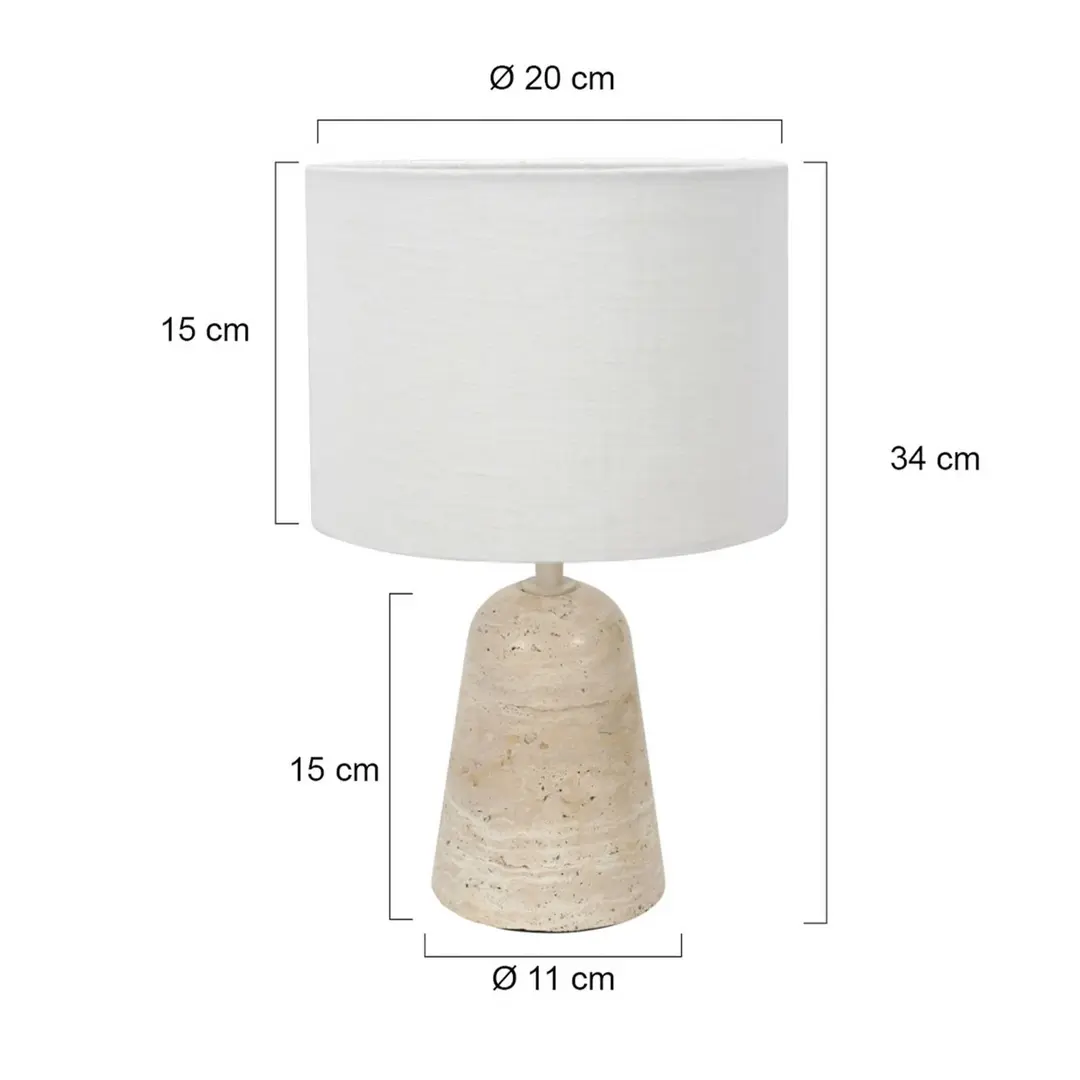 Anne Light Tischleuchte Travino, Höhe 34 cm, Travertin, Leinen, E27