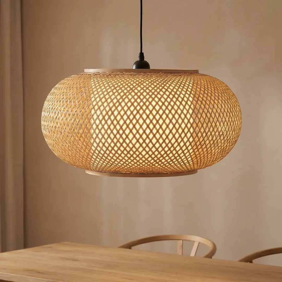 Lindby Hängeleuchte Romaine, natur, Ø 50 cm, Bambus, E27