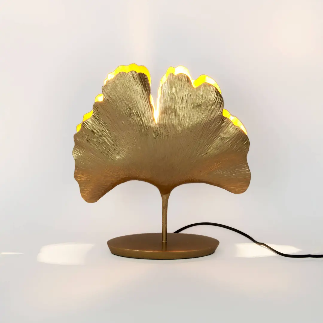Holländer Tischleuchte Ginkgo, gold, 36x34cm