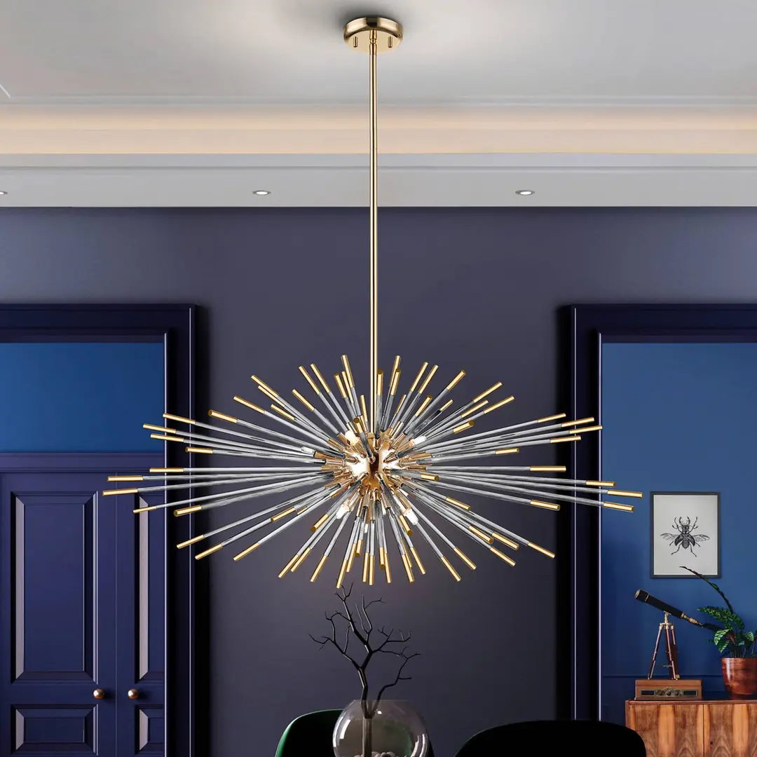 Schuller Valencia Hängeleuchte Evasion, 9-fl., gold, Metall, Glas, Ø 100cm
