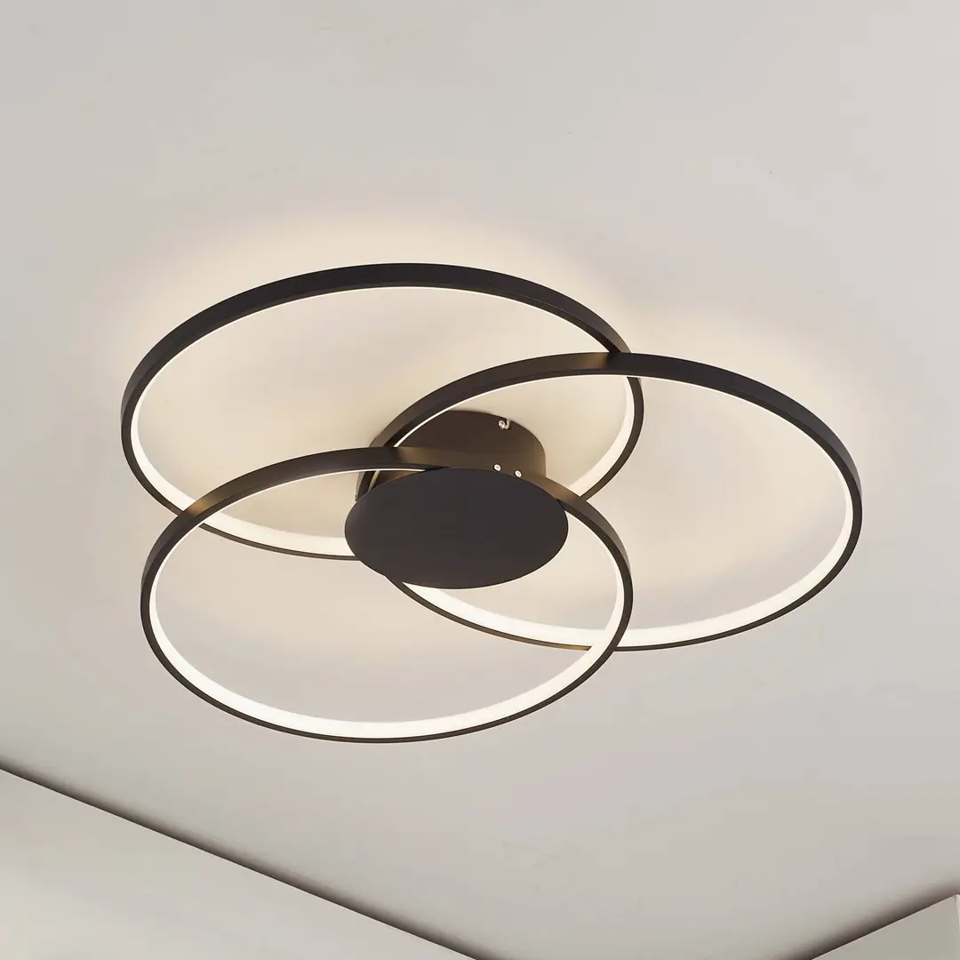 Lindby LED-Deckenleuchte Riley, schwarz, 3.000 K, dimmbar