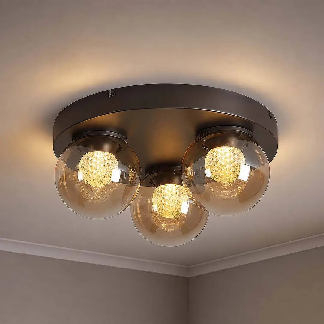 Searchlight LED-Deckenleuchte Solis, 3-fl. rund, bronze, Glas, 2.700 K